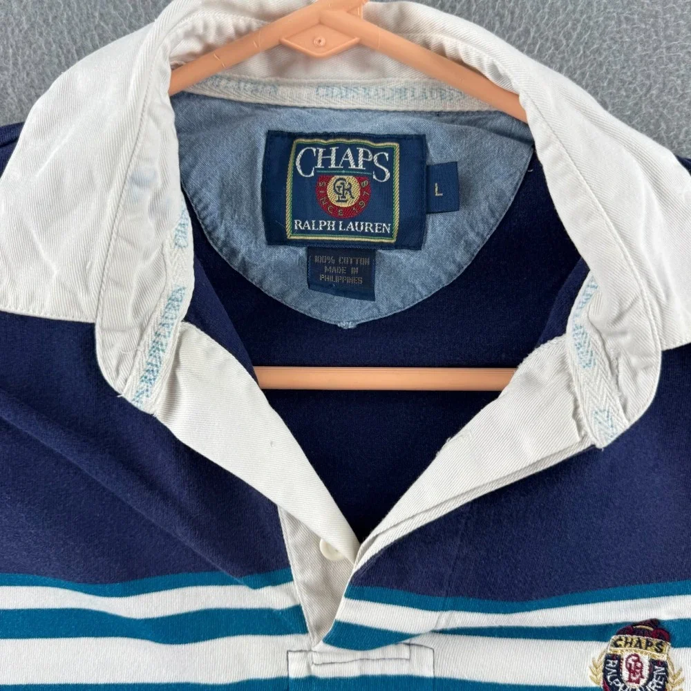 Vintage Chaps Ralph Lauren Rugby Shirt Mens Large Striped Cotton Polo 90s